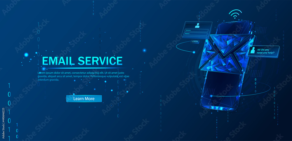 Poster illustration of the polygon vector of the email service. the concept of email messages as part of bu