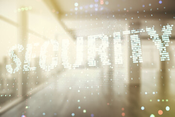 Virtual cyber security creative concept on abstract empty interior background. Double exposure