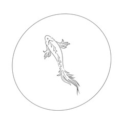 Black and white linear goldfish on white background illustration
