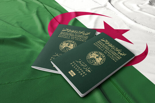 The Algerian passport is an international travel document issued to citizens of Algeria ,Algerian passport on the flag of the state of Algeria