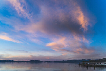 Colorful clouds over Lake Tahoe California after sunset