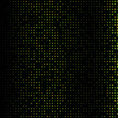 Vector halftone dots. Dots green on black background.