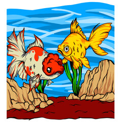 illustration fish underwater full color for poster and digital printing