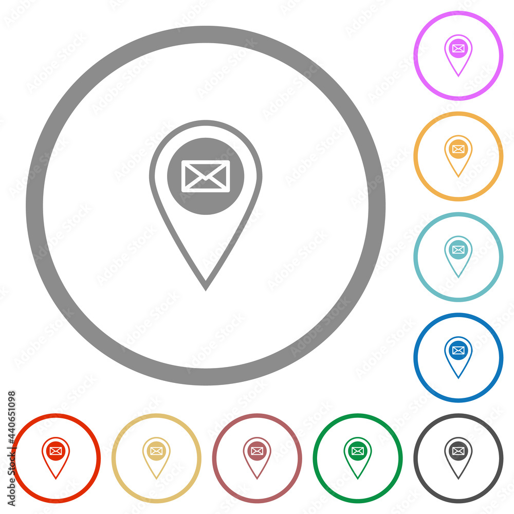 Poster gps location send mail flat icons with outlines