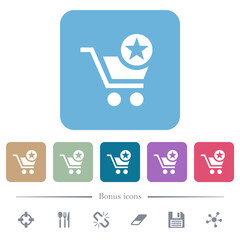 Mark cart item flat icons on color rounded square backgrounds