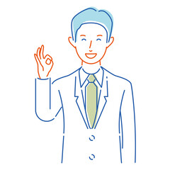 スーツの若い男性　OKポーズ　3色塗