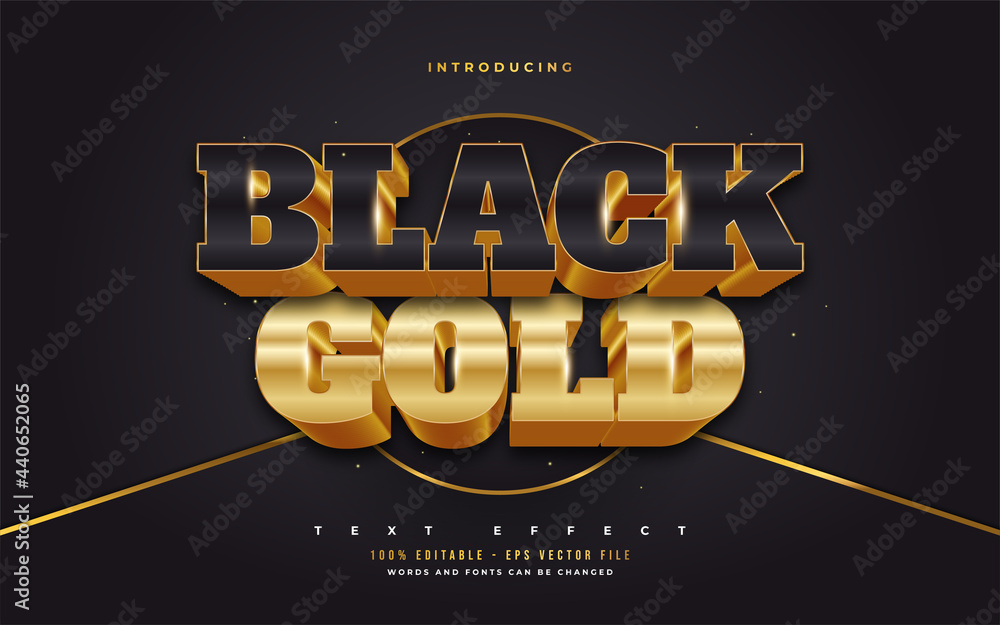 Wall mural 3d black and gold text style with embossed effect. editable text style effects