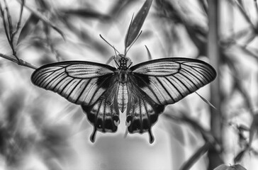Papilio memnon,  tropical butterfly, standing on a leaf