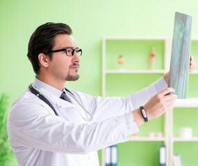 Doctor radiologist looking at x-ray scan in hospital