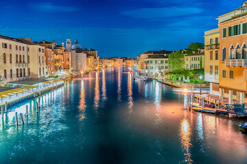 Scenic night view of the Grand Canal in Venice, Italy