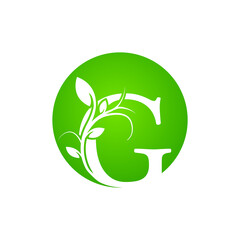 Letter G Health SPA Logo. Green Floral Alphabet Logo with Leaves. Usable for Business, Fashion, Cosmetics, Spa, Science, Healthcare, Medical and Nature Logos.