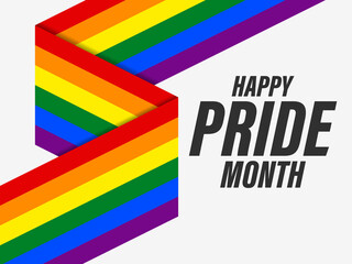 Pride month text on rainbow stripes background. LGBT flag. Tolerance and love. Festival of sexual minorities, gays and lesbians, transgender people. Design for banner and  poster. Vector illustration