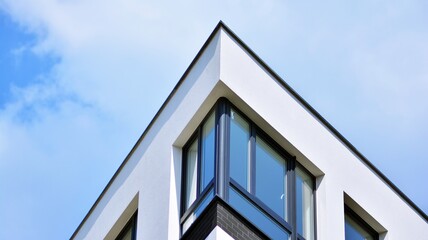 Modern apartment building in sunny day. Exterior, residential house facade.