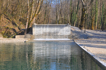 An artificial waterfall on the Sandripsh River. Abkhazia