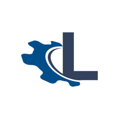 Corporation Letter L with Swoosh Automotive Gear Logo Design. Suitable for Construction, Automotive, Mechanical, Engineering Logos
