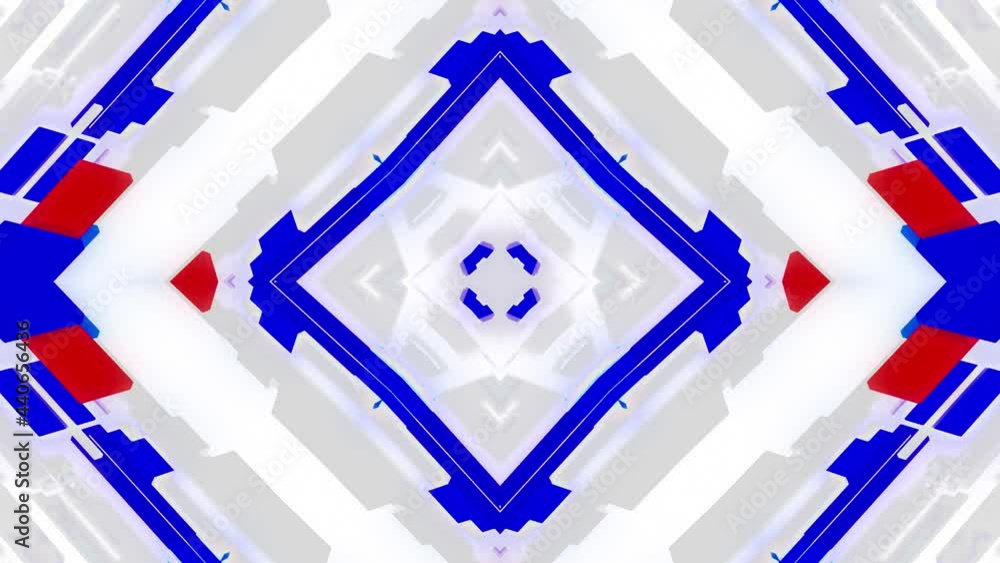 Poster 4k abstract looped white sci-fi bg with symmetrical geometric pattern like mandala or kaleidoscope. 