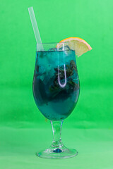 mocktail with ice in a glass. Green screen