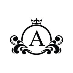  black Letter A template logo Luxury letter with crown. Monogram alphabet . Beautiful royal initials letter.	