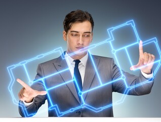 Designer working on 3d futuristic apartment design