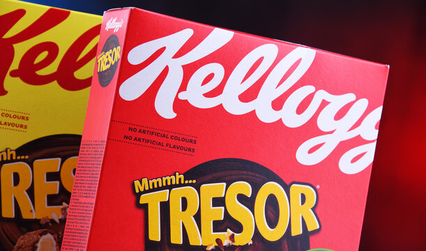 Packages of Kelloggs breakfast cereals