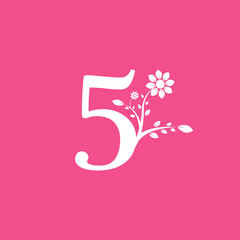 Number 5 Linked Fancy Logogram Flower. Usable for Business and Nature Logos.