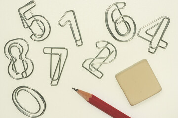 set of pencil rubber and numbers