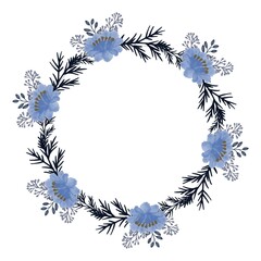 set blue roses wreath for greeting and wedding invitation, floral vector design