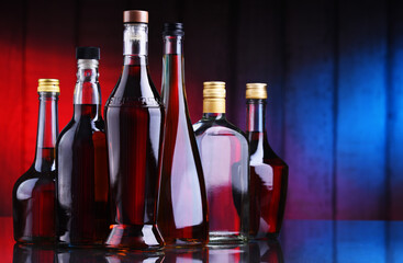 Fototapeta na wymiar Bottles of assorted alcoholic beverages.
