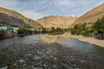 Gunt river in Khorog town, Tajikistan