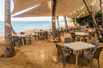 Beach restaurant in Las Terrenas, Dominican Republic - obrazy, fototapety, plakaty
