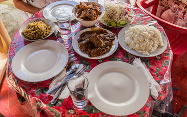 Meat, rice and salad in a eatery in Constanza, Dominican Republic