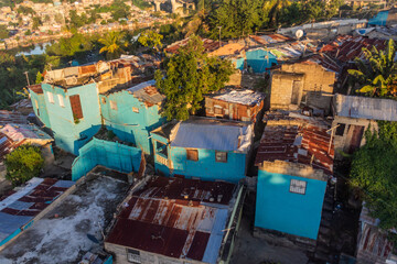 Fototapeta na wymiar Aerial view of impoverished parts of Santo Domingo, capital of Dominican Republic.