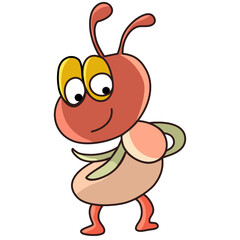 Smiling little red ant standing on the ground, flash vector design