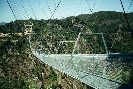 Arouca suspension bridge above the Paiva River in the municipality of Arouca, Portugal.