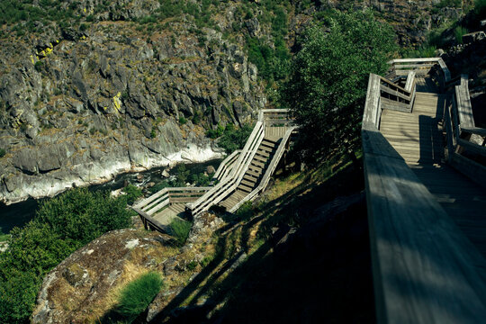 View of thev walkways along the River Paiva, Arouca, Aveiro, Portugal.