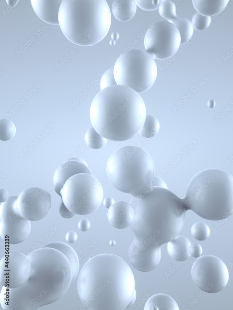 Poster trendy white floating liquid blobs. 3d rendering creative background. depth of field. digital illust
