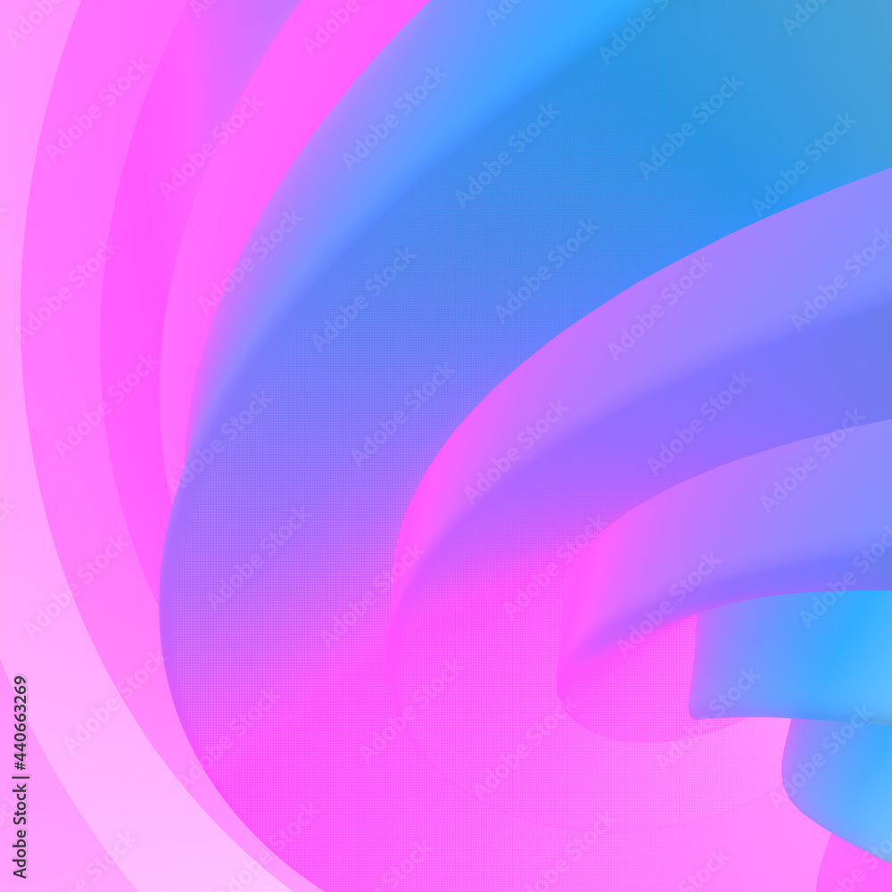 Poster Wavy curved fluid shapes with trendy holographic gradient. Colorful background 3d rendering digital illustration
