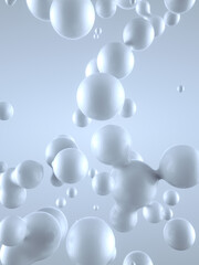 Trendy white floating liquid blobs. 3d rendering creative background. Depth of field. Digital illustration