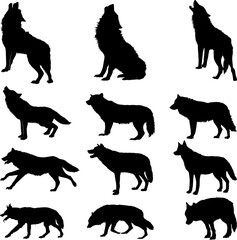 Silhouette of a wolf vector illustration isolated on white background - obrazy, fototapety, plakaty