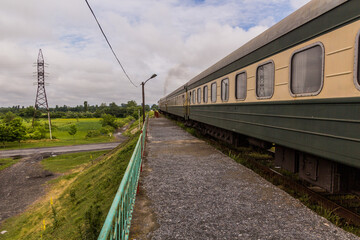 Obraz premium Train at the railway station in Zaqatala, Azerbaijan