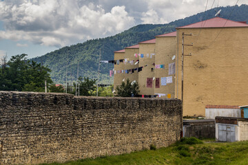 Fototapeta na wymiar Wall of fortress in Zaqatala, Azerbaijan