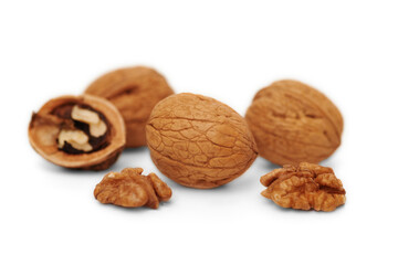 Walnuts on white background, isolated, closeup