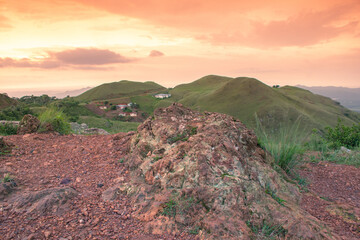 sunset on the mountain full of rocks