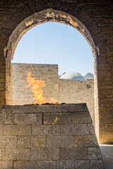Eternal flame in Baku Ateshgah (Fire Temple of Baku), Azerbaijan