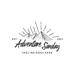 Vintage Hipster Mountain Adventure outdoor logo design