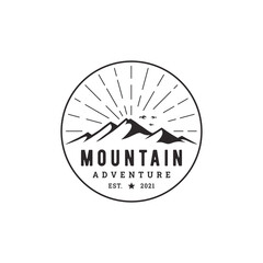 Retro Mountain and sun Adventure outdoor logo design