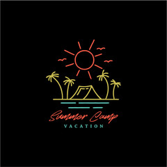 Line art summer beach camping recreation logo design