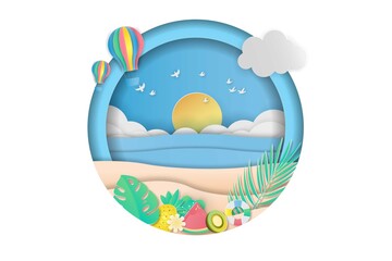 Fototapeta premium Summer sale banner in papercut style. Premium Vector