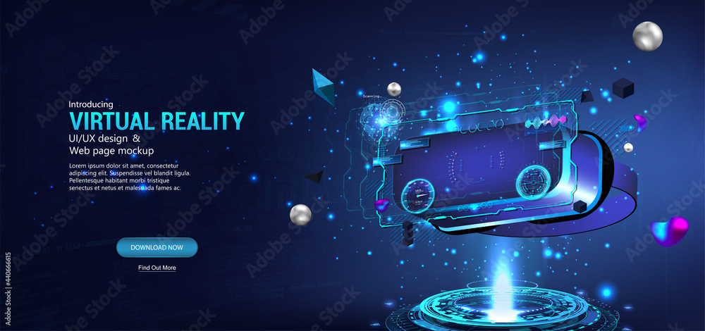 Poster futuristic vr glasses poster with hud and virtual reality elements. ar and vr concept. glasses augme