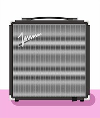 Bass combo, realistic illustration. Material for guitarists and rockers. Equipment for live performances. Heavy metal theme. Jazz attribute. column for monitoring. T-shirt material. Guitar speaker. 